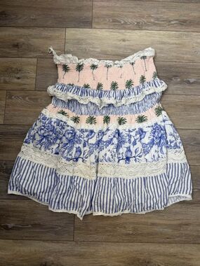 Nuuly Boho Tiered Floral & Stripe Smocked Tunic Top Sz XXL